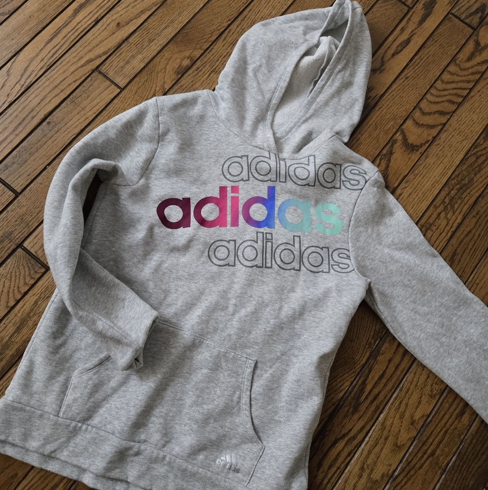 Adidas Heather Gray Hoodie with Colorful Logo